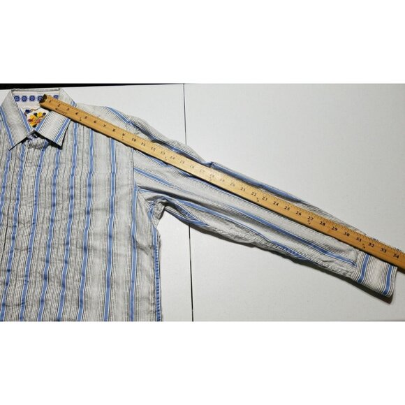 Robert Graham Long Sleeve Button Up White/Blue Striped Flip Cuff Shirt Men's L - Picture 9 of 13